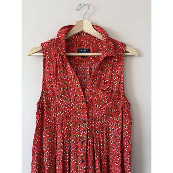 Anthropologie Maeve Daisy Red Button Down Sleeveless Midi Shirtdress Boho Artsy - Picture 3 of 10